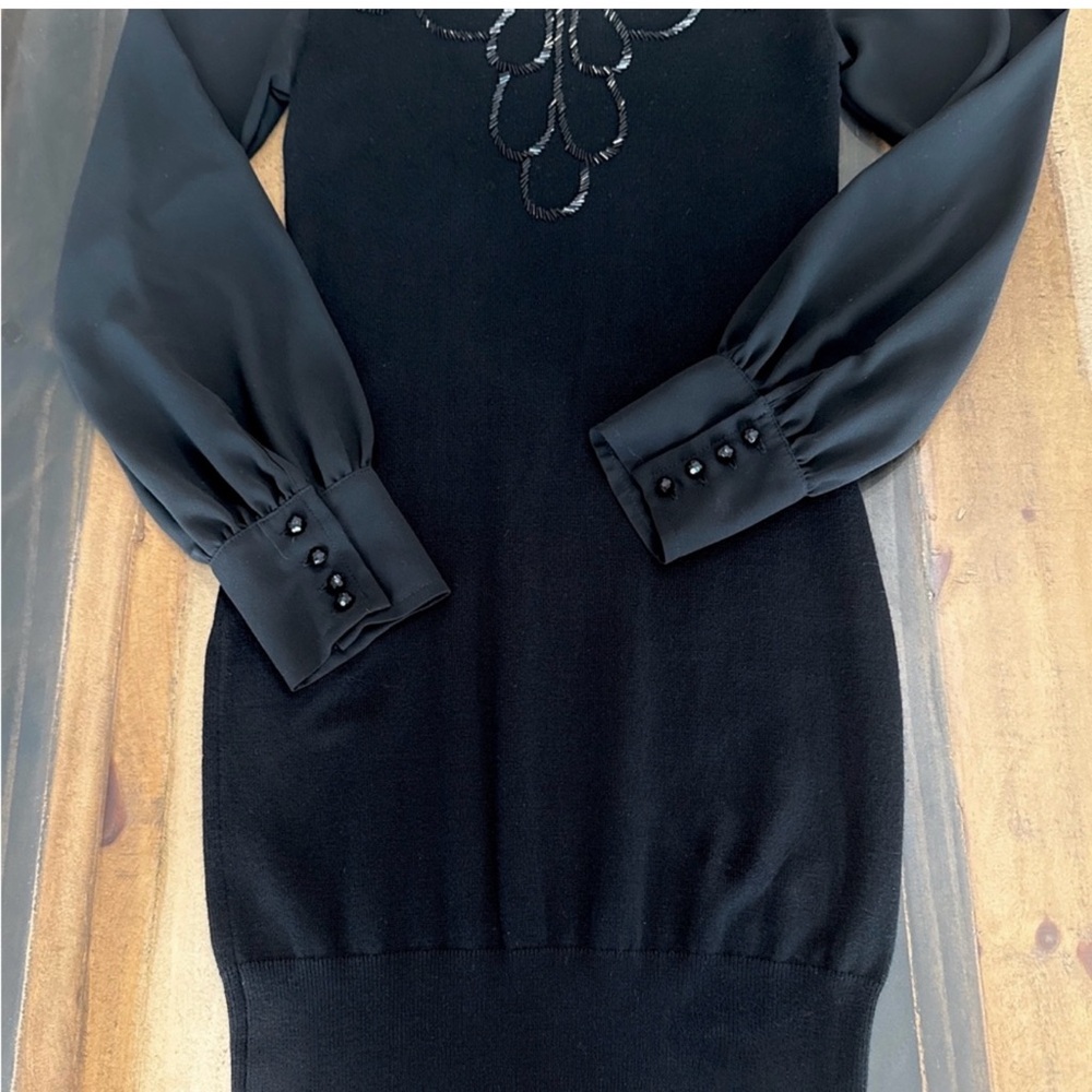 XOXO Black Long Sleeve Dress with Embellished Neckline - Picture 3 of 7